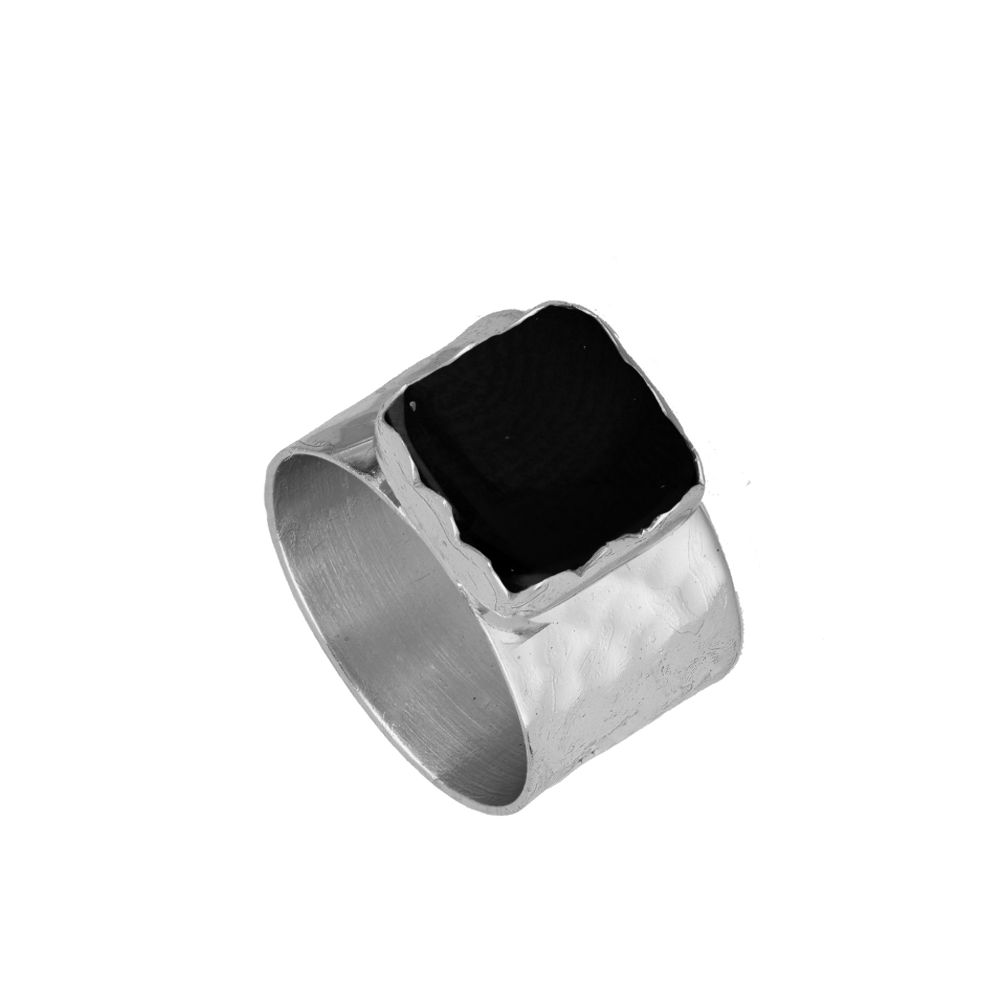 Zia Black Silver Ring