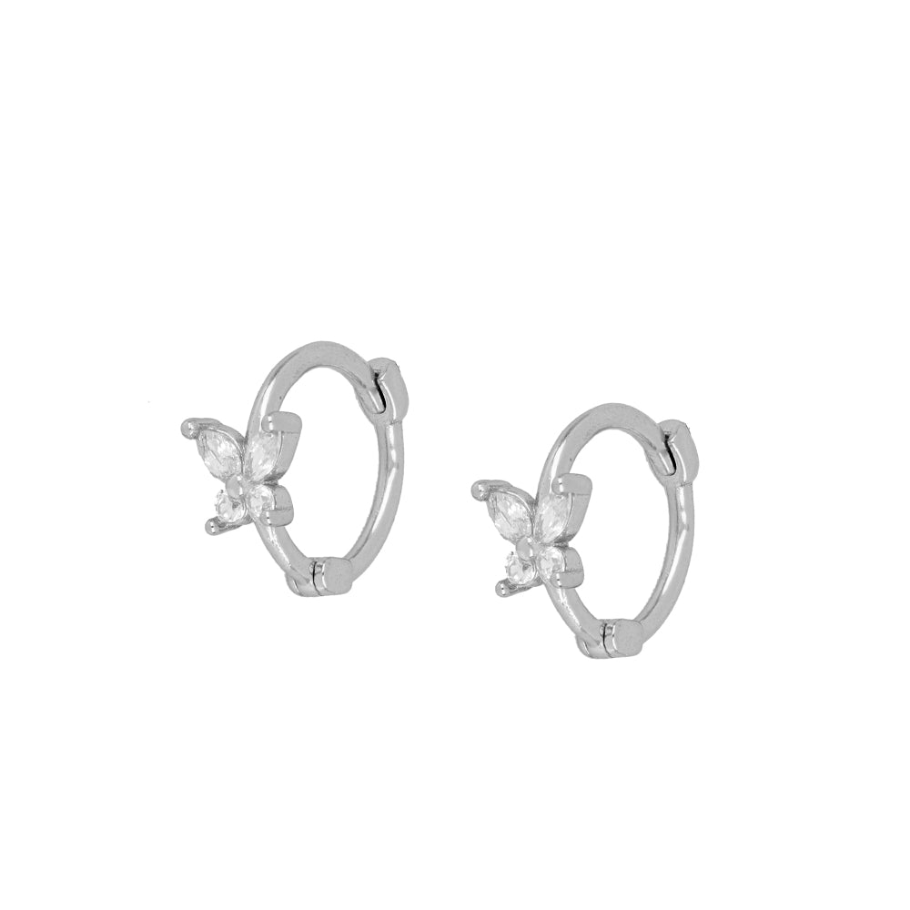 Shine Butterfly Silver Hoop Earrings