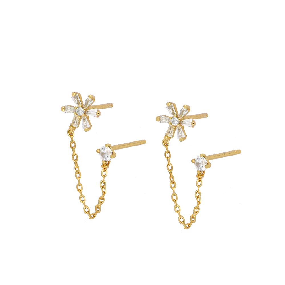 Gold Flower Chain Earrings